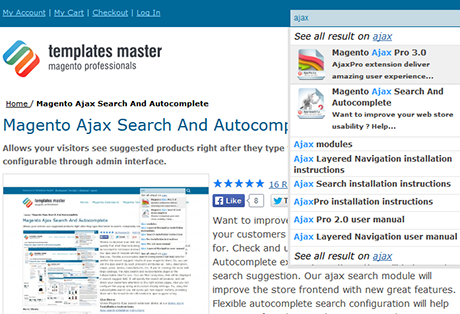 Suggestion of CMS pages in ajax search line